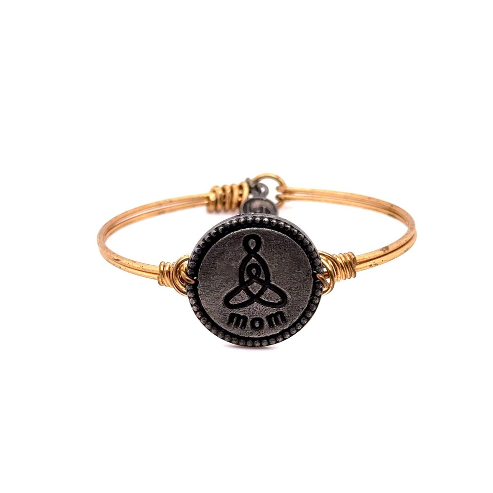 Luca and Dani Mom Bangle Bracelet Brass Tone Pewter Medallion Celtic Motherhood